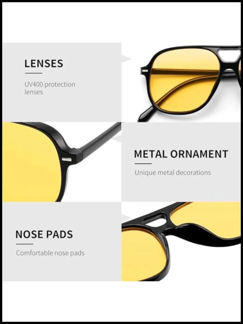 Retro Square Aviator Sunglasses Double Bridge UV400 Protection 56mm